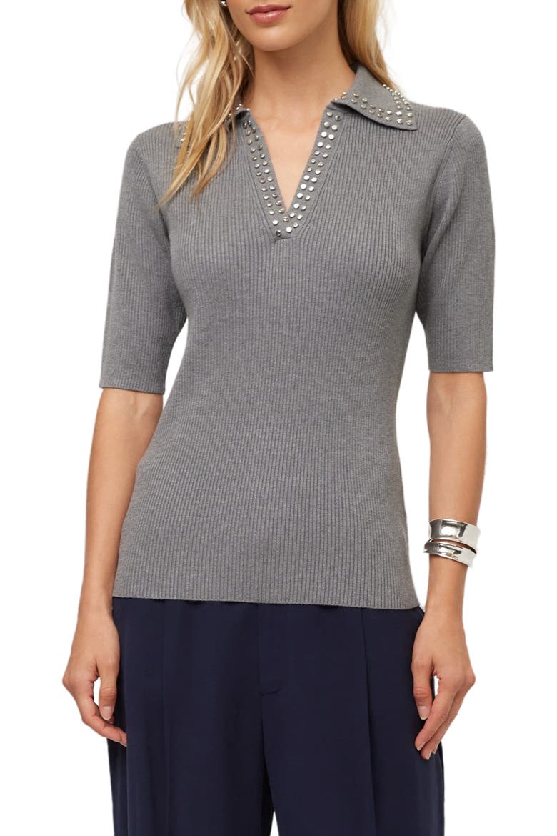Eleanor Studded Polo Sweater, Main, color, GRAY