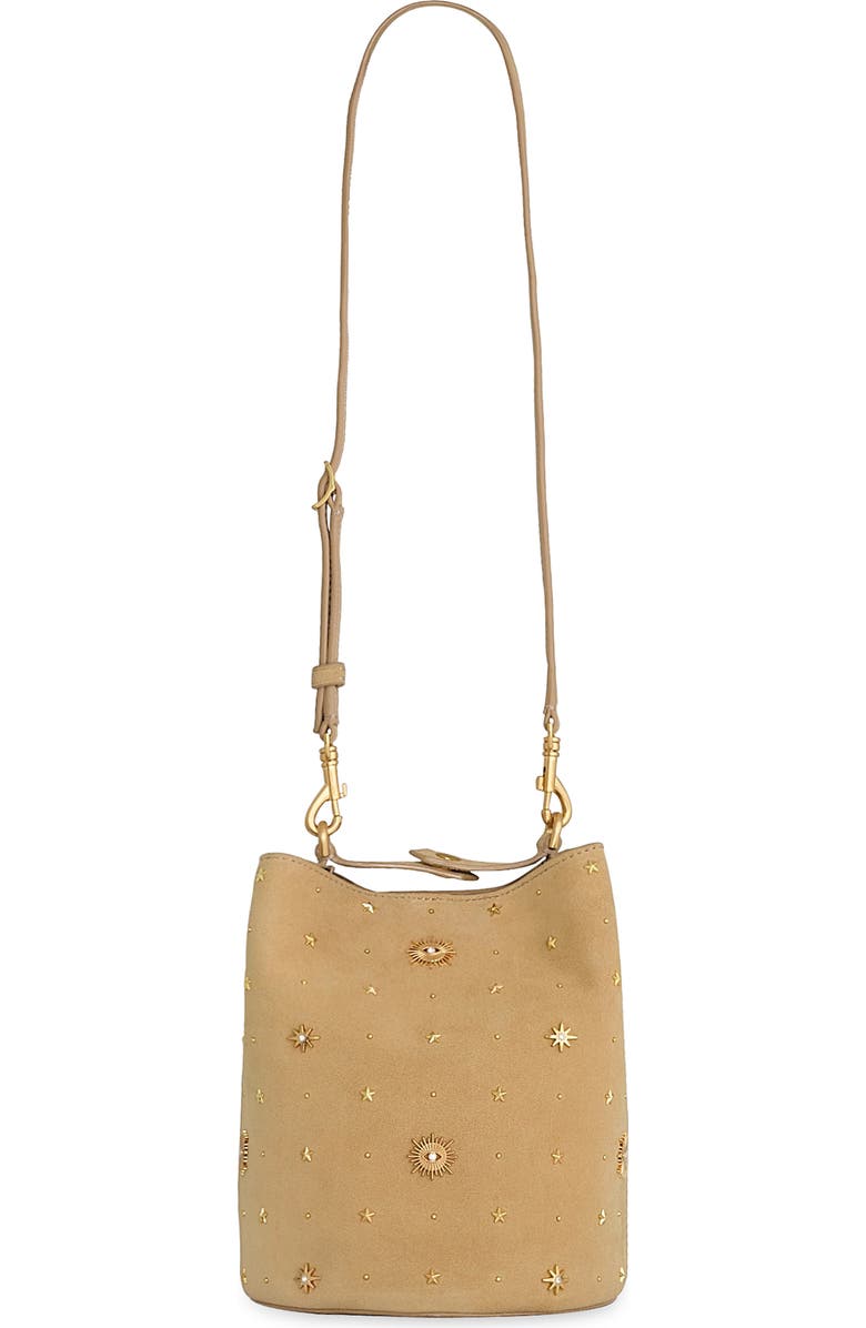 Rebecca Minkoff Evil Eye Studded Leather Bucket Bag, Main, color, Sesame