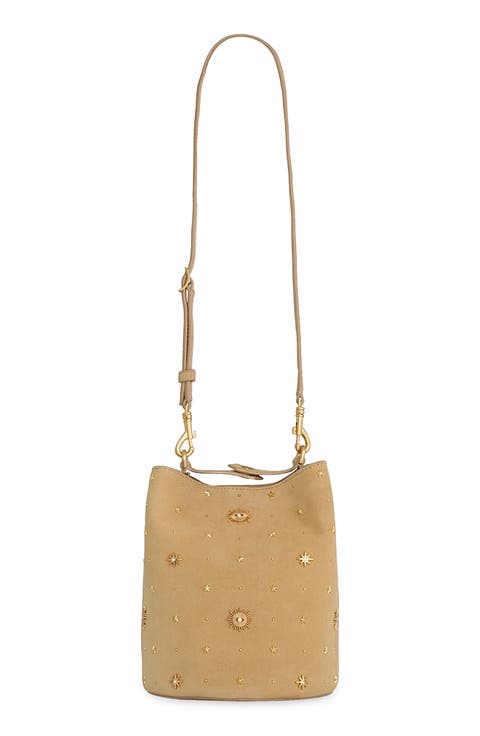 Evil Eye Studded Leather Bucket Bag