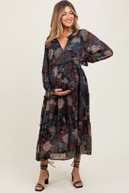 PinkBlush Floral Chiffon Ruffle Tiered Midi Dress