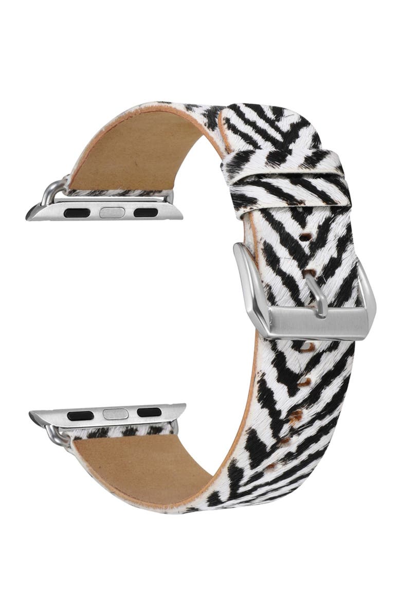 The Posh Tech Zebra Genuine Calf Hair Apple Watch<sup>®</sup> Watchband, Alternate, color,