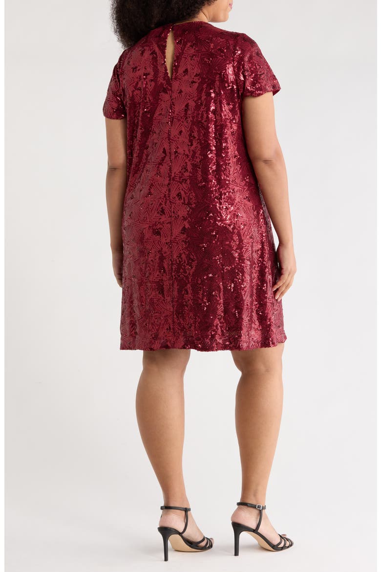 Sequin T-Shirt Dress, Alternate, color, WINE