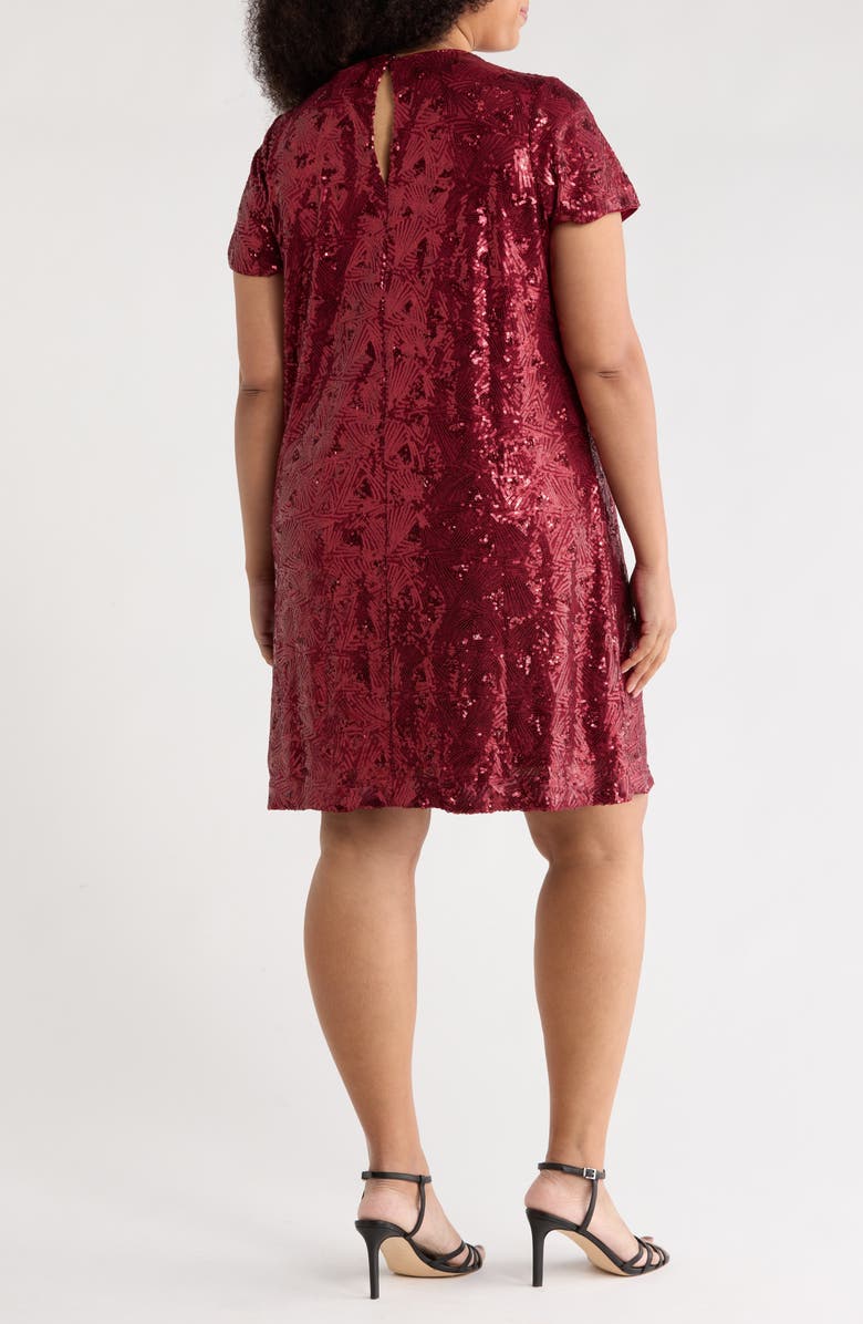 London Times Sequin T-Shirt Dress, Alternate, color, Wine