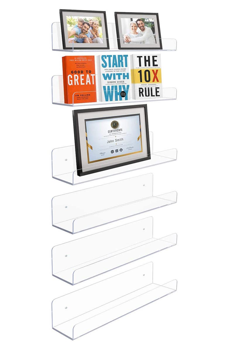 SORBUS Floating Acrylic Wall Ledge Shelf - Set of 6, Alternate, color, Clear