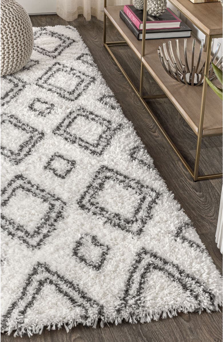 JONATHAN Y Beni Moroccan Style Diamond Shag Area Rug, Alternate, color, Ivory/Dark Gray