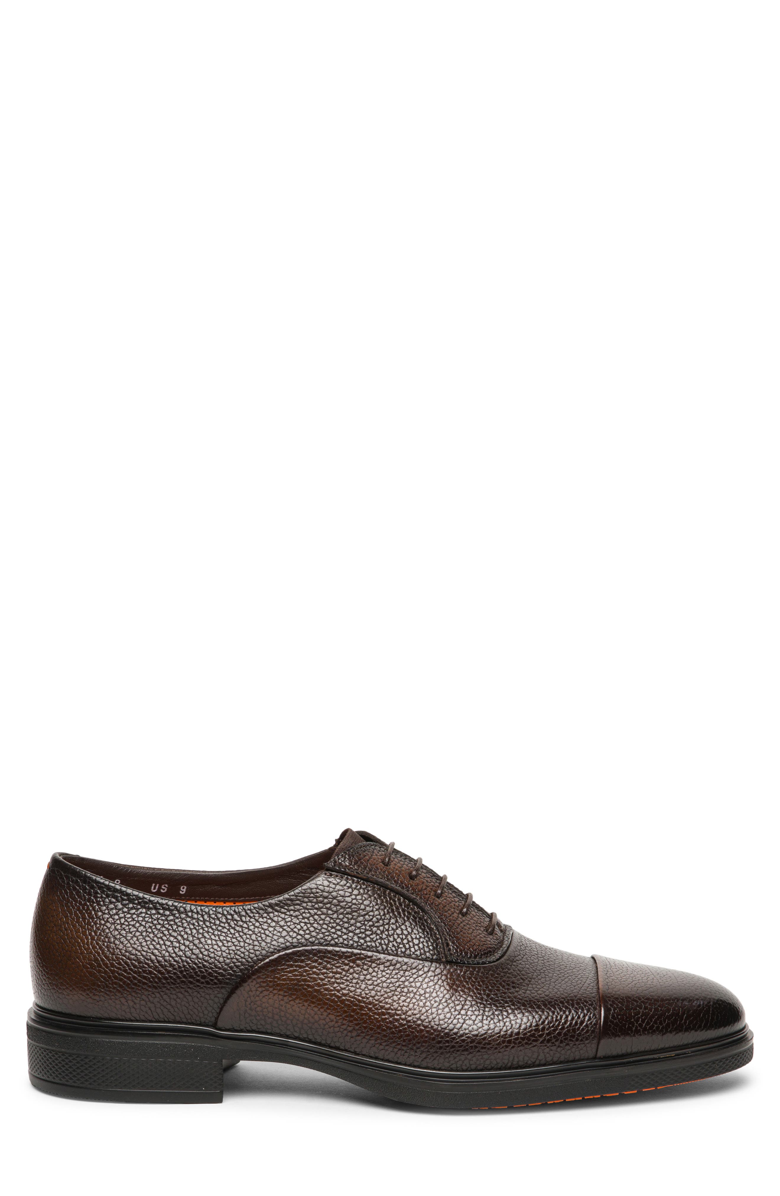 Santoni Pebbled Leather Cap Toe Oxford, Alternate, color, Dark Brown