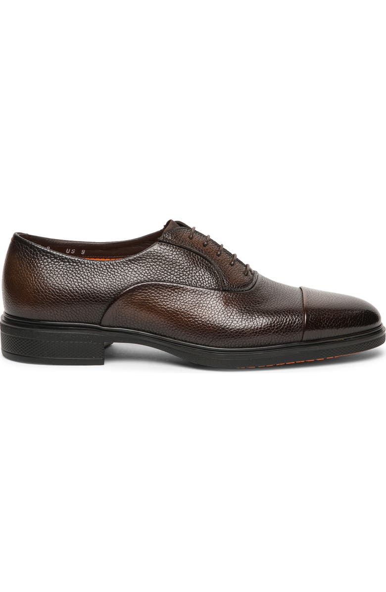 Santoni Pebbled Leather Cap Toe Oxford, Alternate, color, Dark Brown