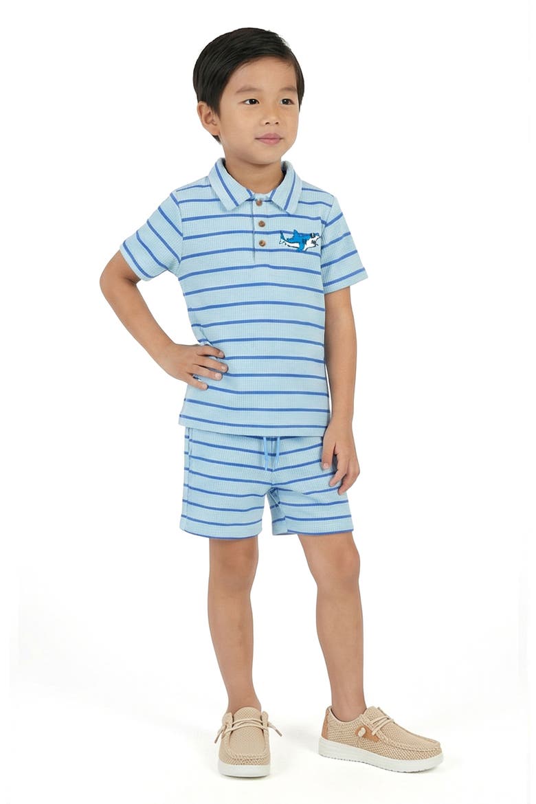 Kids' Waffle Knit Polo & Shorts Set, Alternate, color, LIGHT BLUE STRIPE