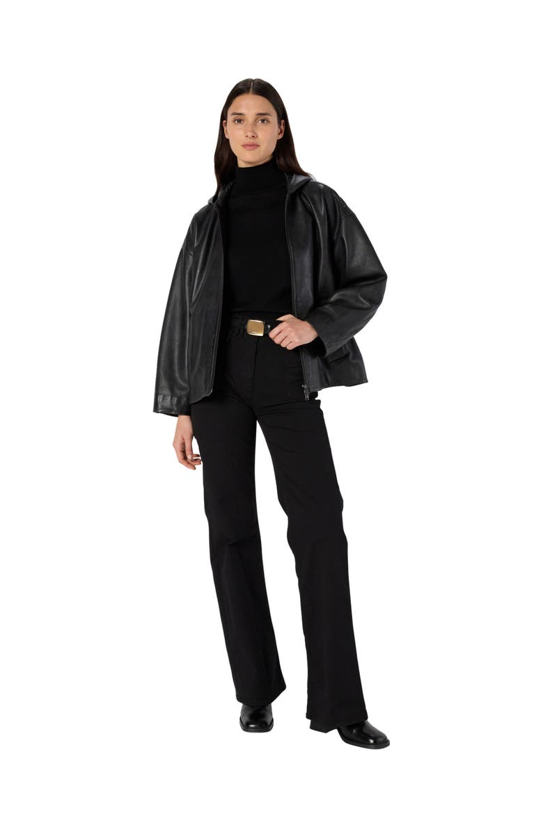 GERARD DAREL Nabila Hooded Leather Jacket, Alternate, color, Black