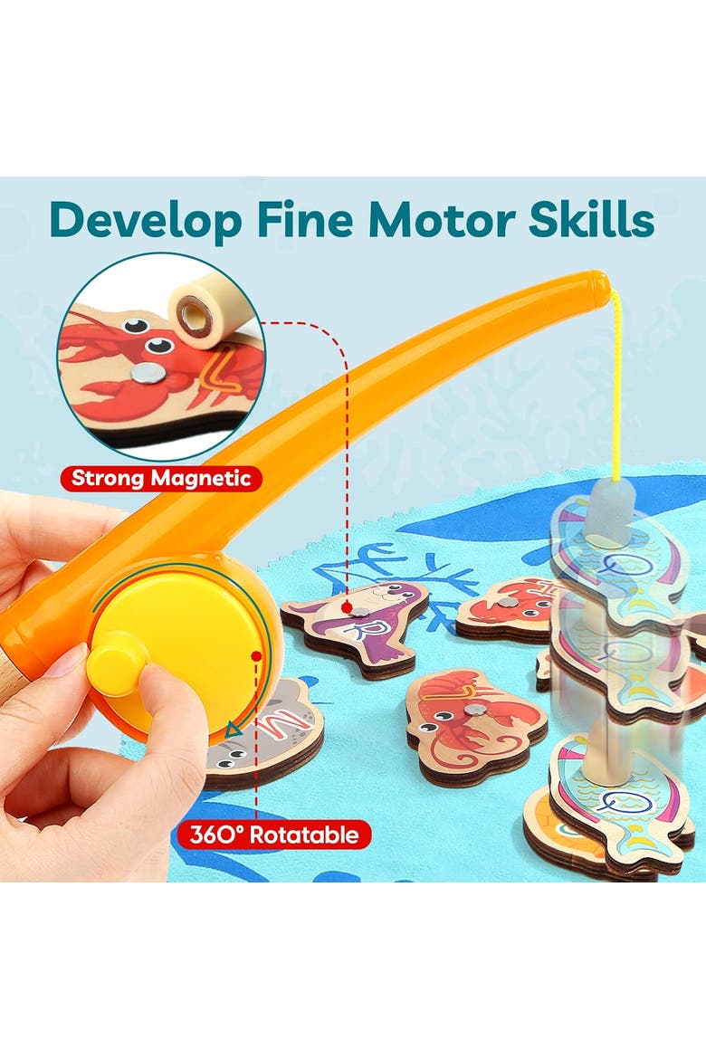 Wooden Magnetic Fishing Game Fine Motor Skills Toy for Kids, Alternate, color, Multicolor
