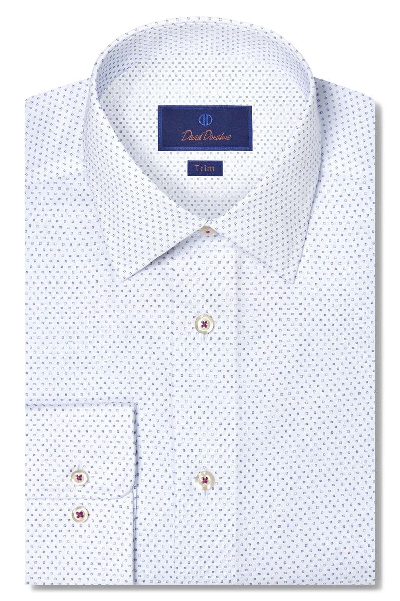Trim Fit Micro Neat Print Dress Shirt, Main, color, WHITE/ BERRY