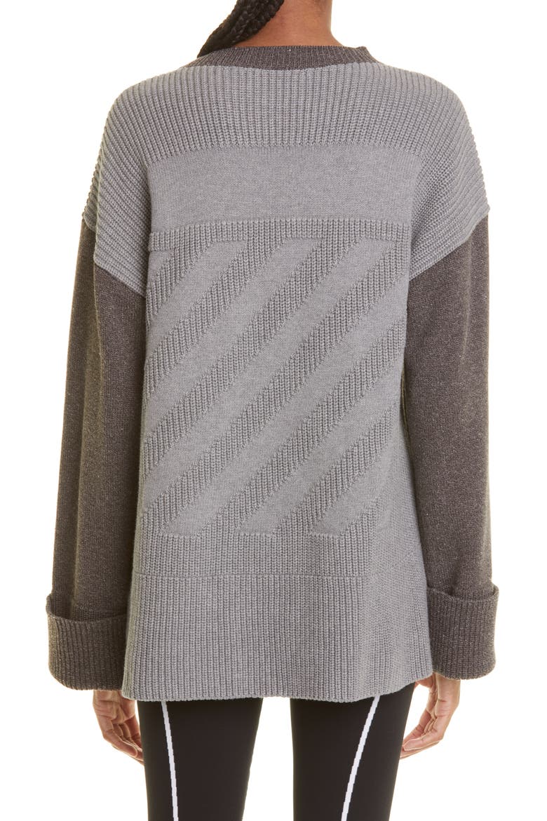 Diagonal Stripe Colorbock Sweater, Alternate, color, GREY DARK GREY