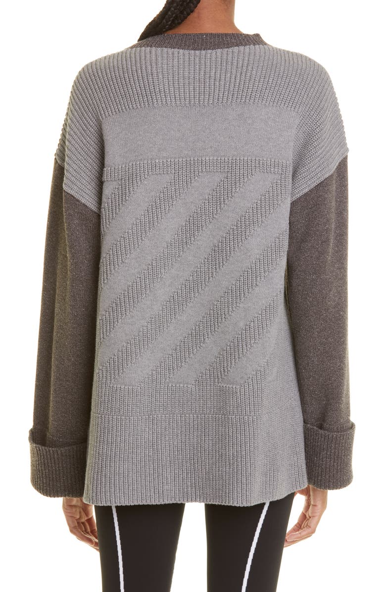 Off-White Diagonal Stripe Colorbock Sweater, Alternate, color,