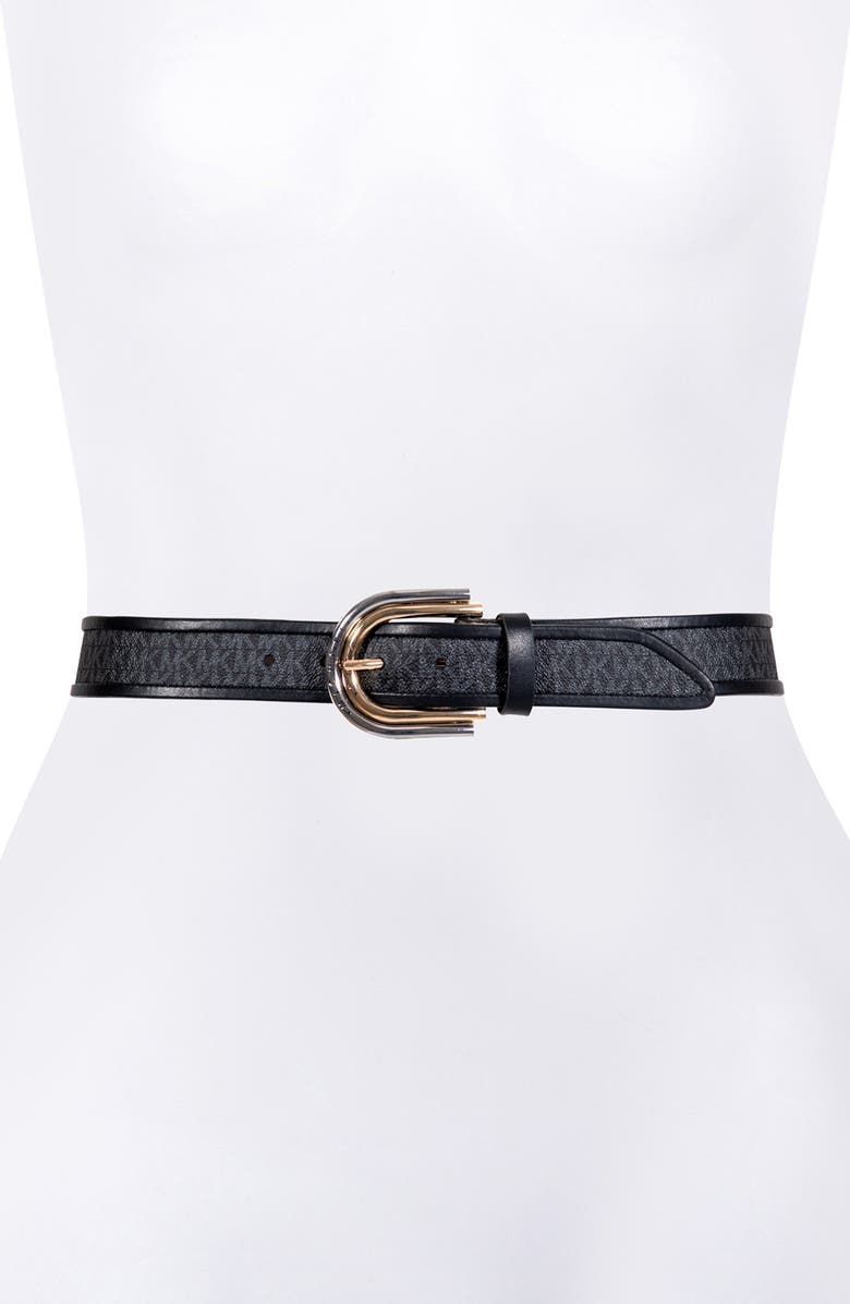 MICHAEL Michael Kors Two-Tone Logo Belt, Alternate, color, Black/ Gold
