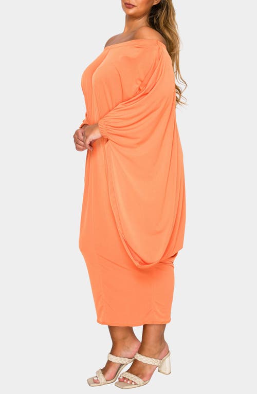 L I V D Eero Off The Shoulder Long Sleeve Tapered Hem Midi Dress In Orange