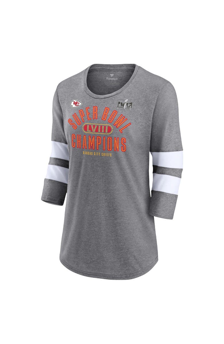 FANATICS Women's Fanatics Branded  Heather Gray Kansas City Chiefs Super Bowl LVIII Champions Under the Lights Tri-Blend 3/4-Sleeve T-Shirt, Alternate, color, 