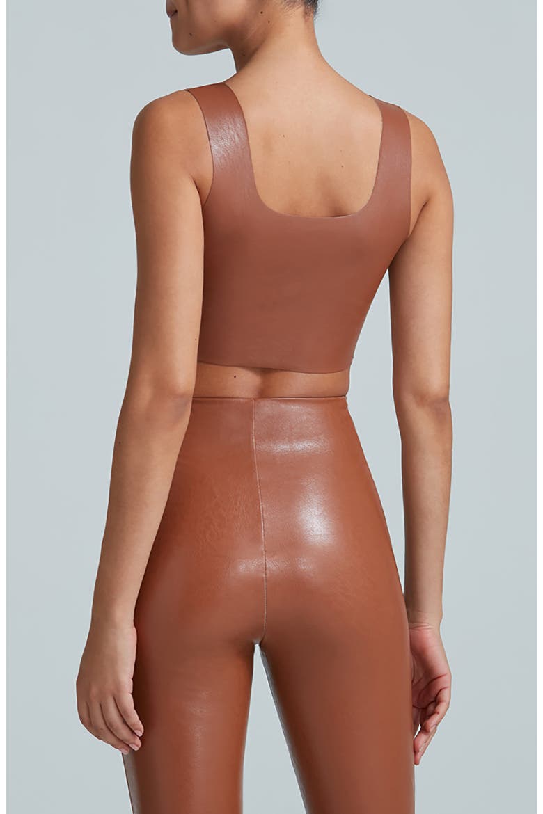 Faux Leather Crop Top, Alternate, color, COCOA