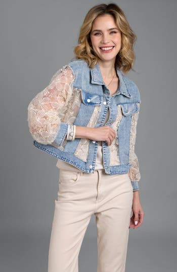 Saachi Denim Lace Trucker Jacket In Blue