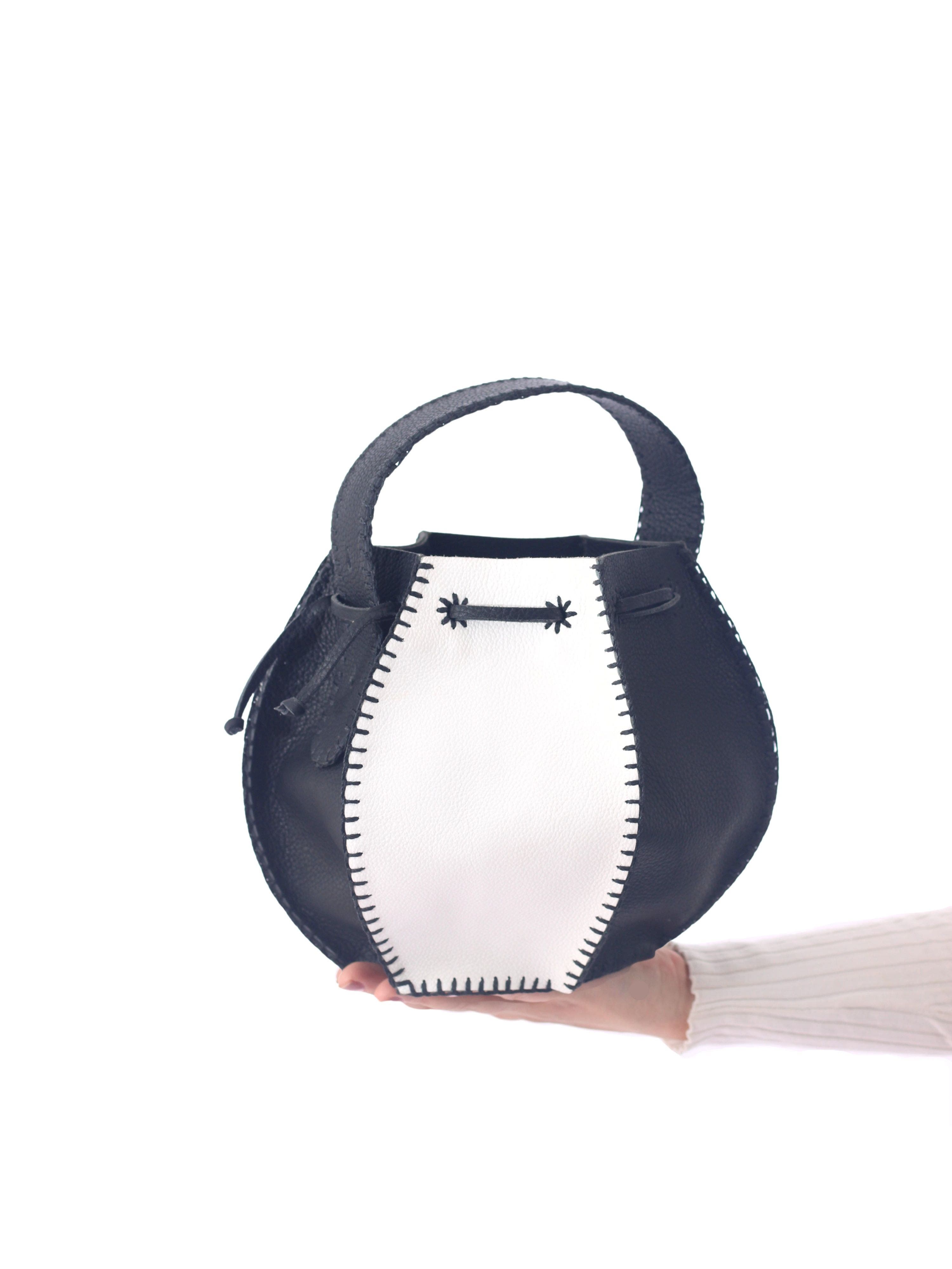 Carlos Falchi Tall Bucket Top Grain Leather Bag, Alternate, color, Black And White