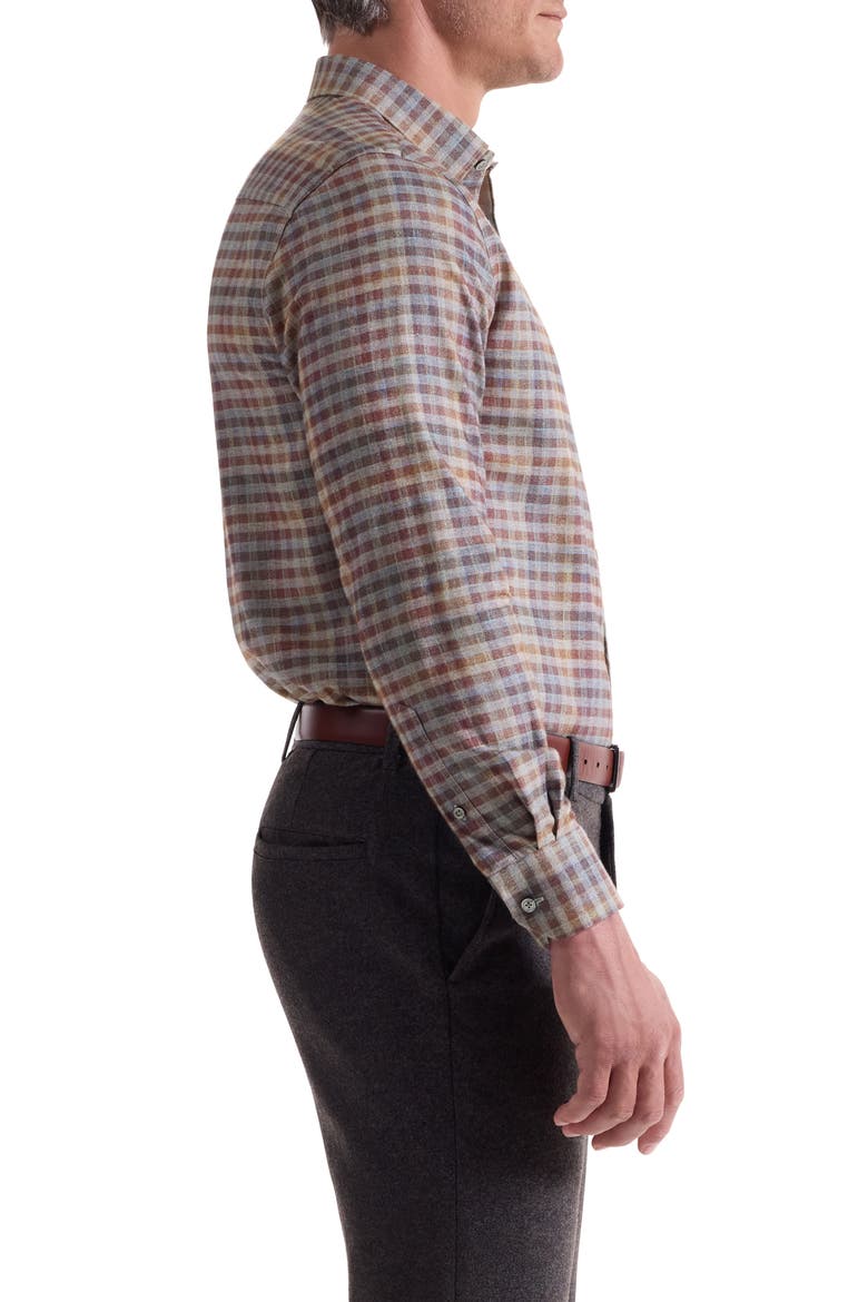Julian Shaped Fit Check Cotton Button-Up Shirt, Alternate, color, MAHOGANY