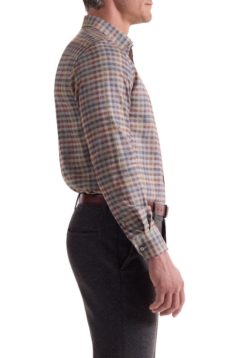 Bugatchi Julian Shaped Fit Check Cotton Button-Up Shirt, Alternate, color, Mahogany