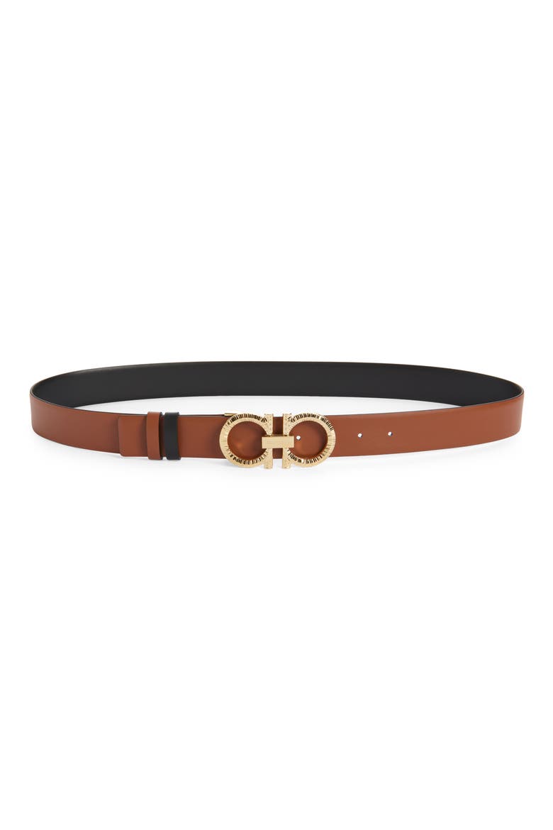 Gancio Buckle Reversible Leather Belt, Alternate, color, NERO NEW COGNAC