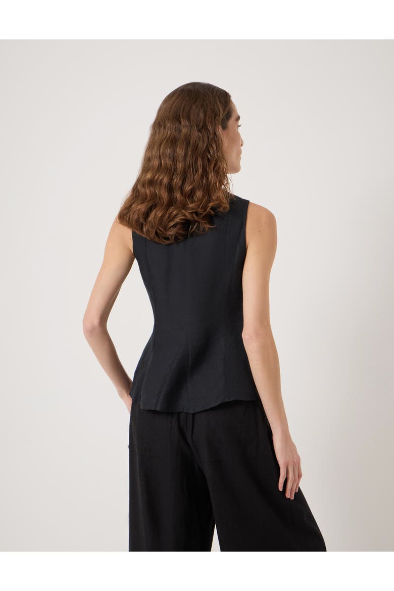 Jose V-Neck Godet Linen Top, Alternate, color, Black