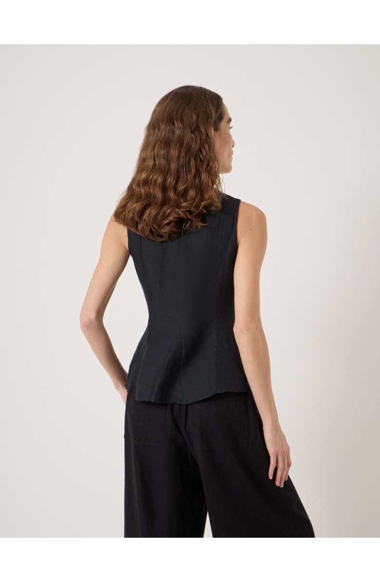 Hush Jose V-Neck Godet Linen Top, Alternate, color, Black