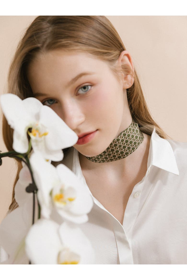 "Floral Houndstooth" Silk Skinny Scarf, Alternate, color, Green