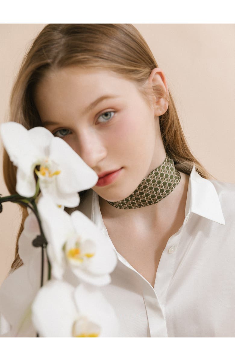 Lost Pattern "Floral Houndstooth" Silk Skinny Scarf, Alternate, color, Green