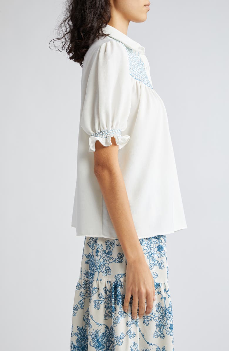 Loretta Caponi Milvia Smocked Crepe Shirt, Alternate, color, 
