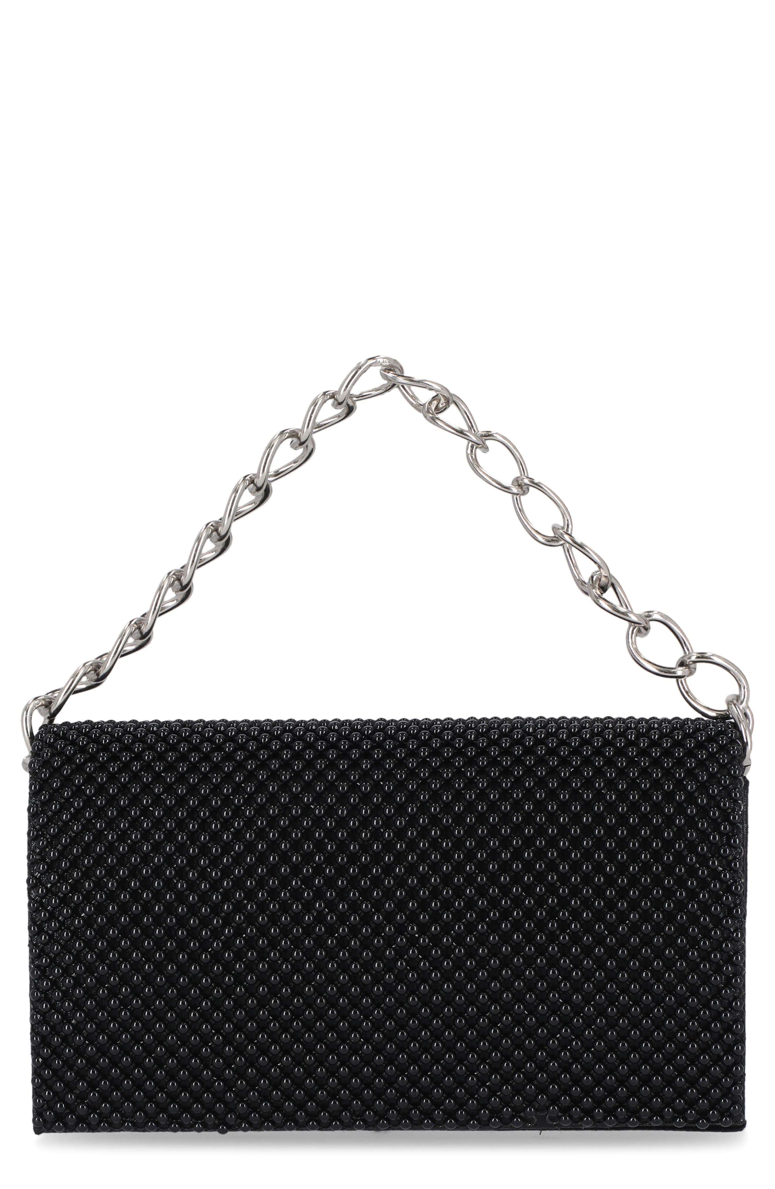Jessica McClintock Damiana Beaded Metal Mesh Clutch, Main, color, 08N-Black