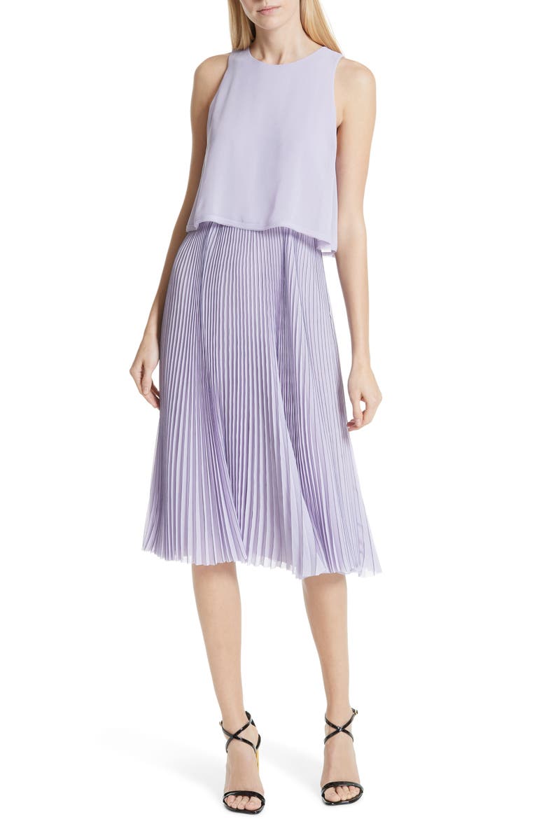 Jason Wu Pleated Popover Dress, Main, color, PASTEL MAUVE/ DARK NAVY