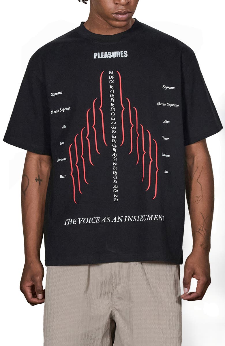 PLEASURES Choir Heavyweight Graphic T-Shirt, Main, color, Black