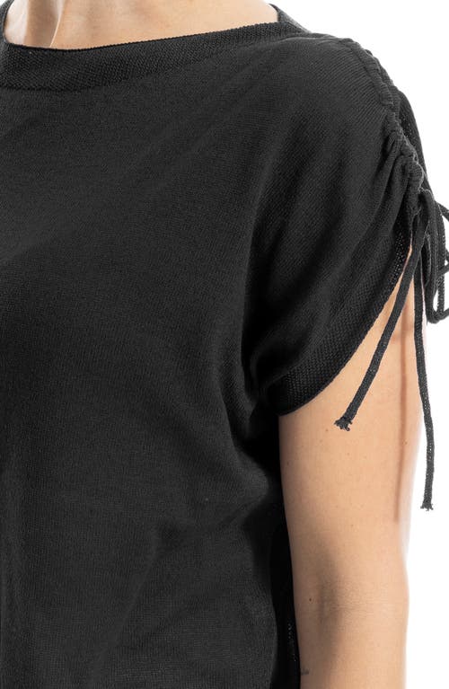 Max Studio Ruched Shoulder Short Sleeve Knit Sweater In Black