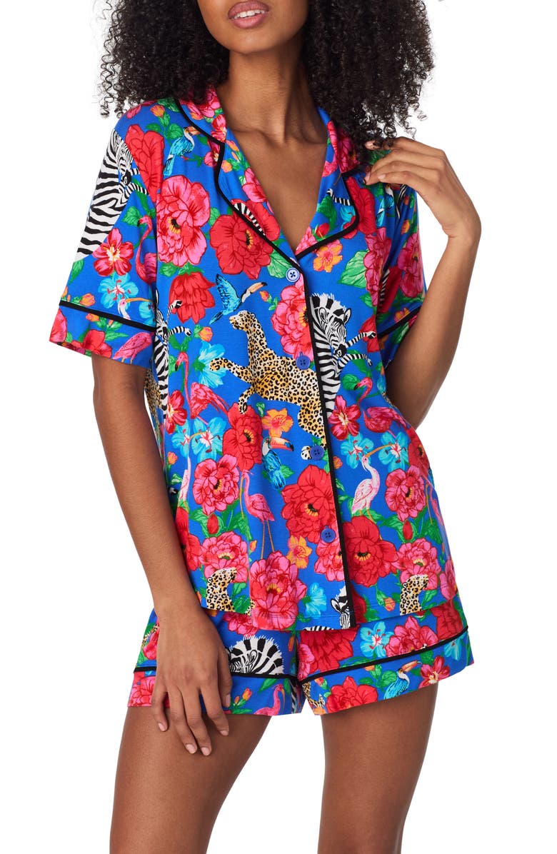 Room Service Pjs Contrast Piping Shorts Pajamas, Alternate, color, Blue Floral