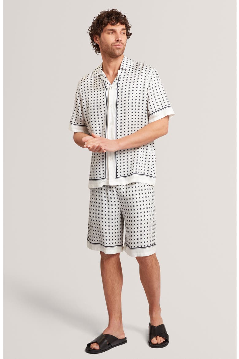 Ferran Geometric Print Cotton & Linen Camp Shirt, Alternate, color, ECRU