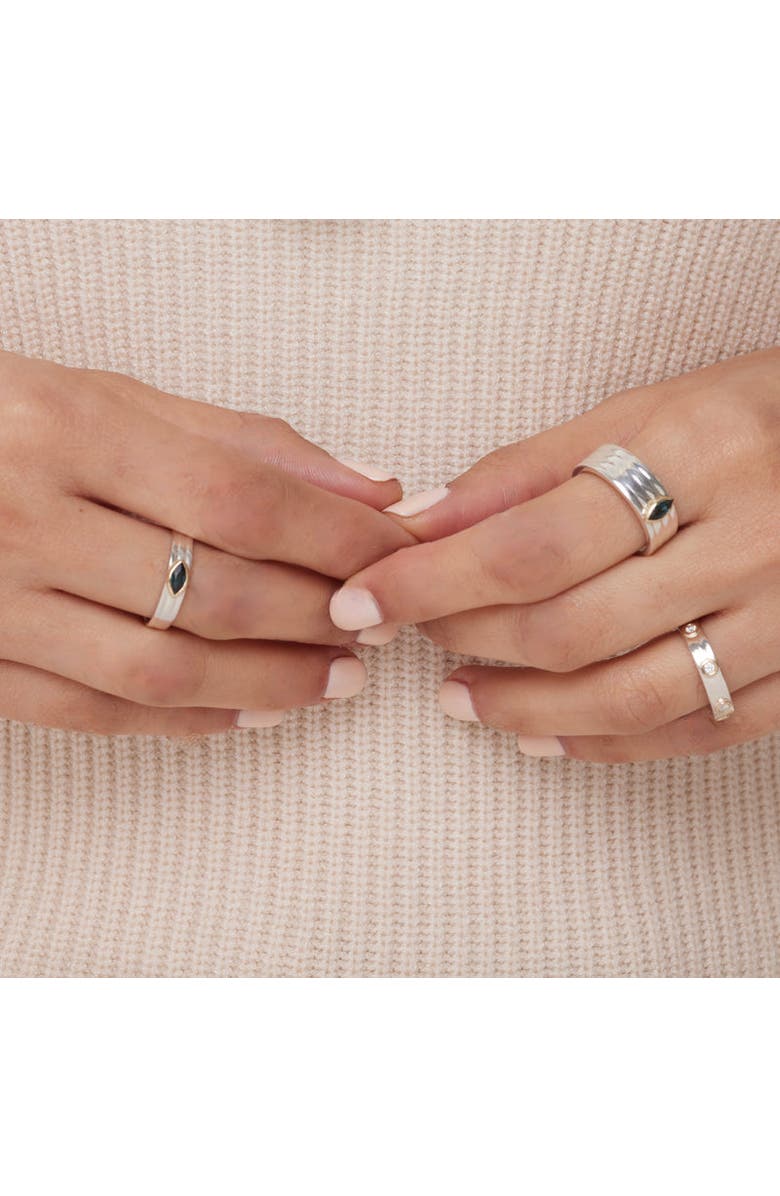 ELLIOT YOUNG "Liquid Metal" Sterling Silver Wide Hammered Band with KNIFE EDGE Gemstone, Alternate, color, Green Tourmaline