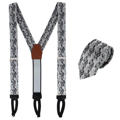 Big & Tall Ambrose Dapper Night Silk Formal End Suspenders (Braces) and Necktie Set