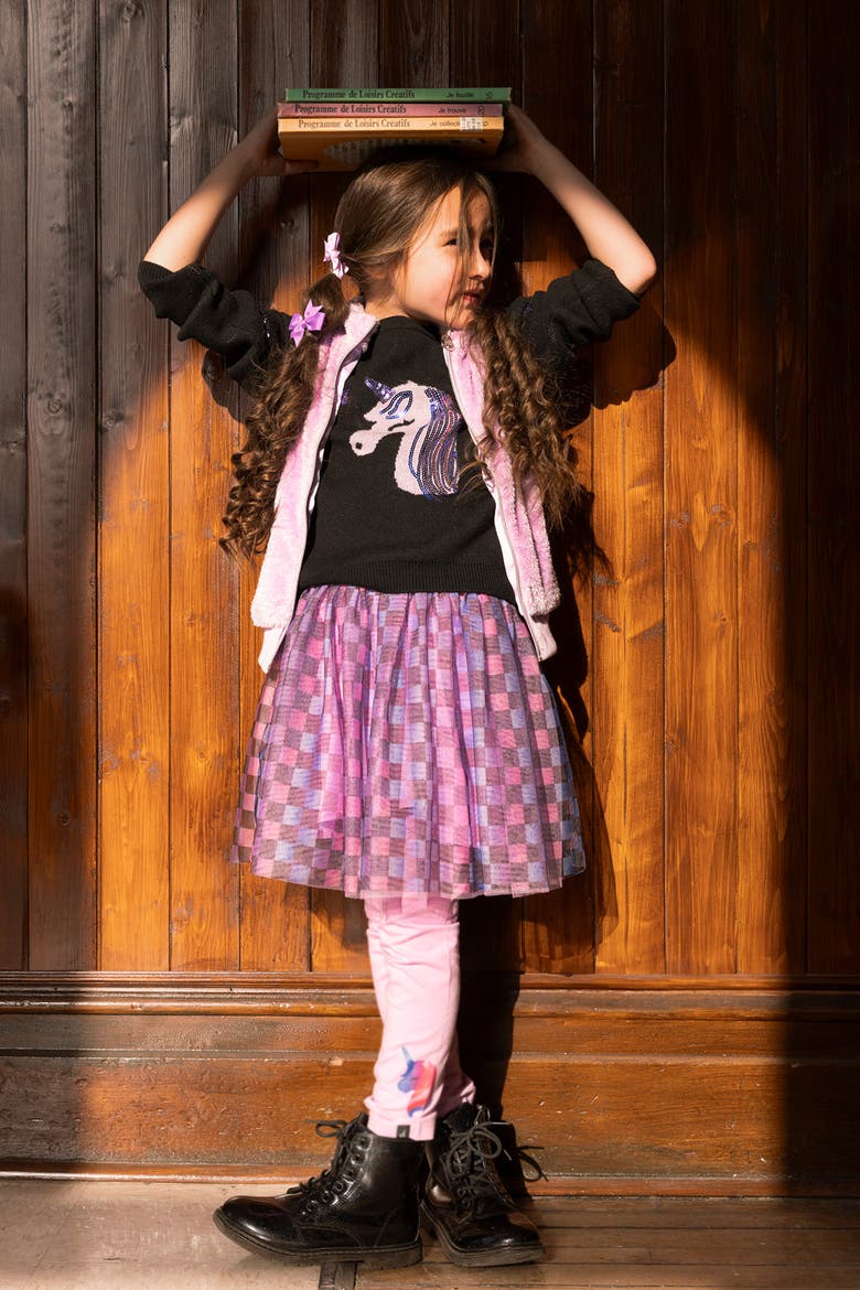 Organic Cotton Glitter Graphic Jersey T-Shirt, Alternate, color, Black and Mauve