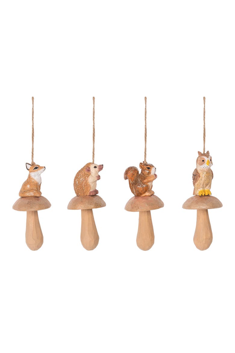 Wood Carved Mushroom Ornament A/4, Main, color, Brown