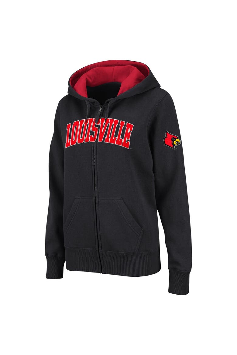 Women's Colosseum  Black Louisville Cardinals Arched Name Full-Zip Hoodie, Alternate, color, Black