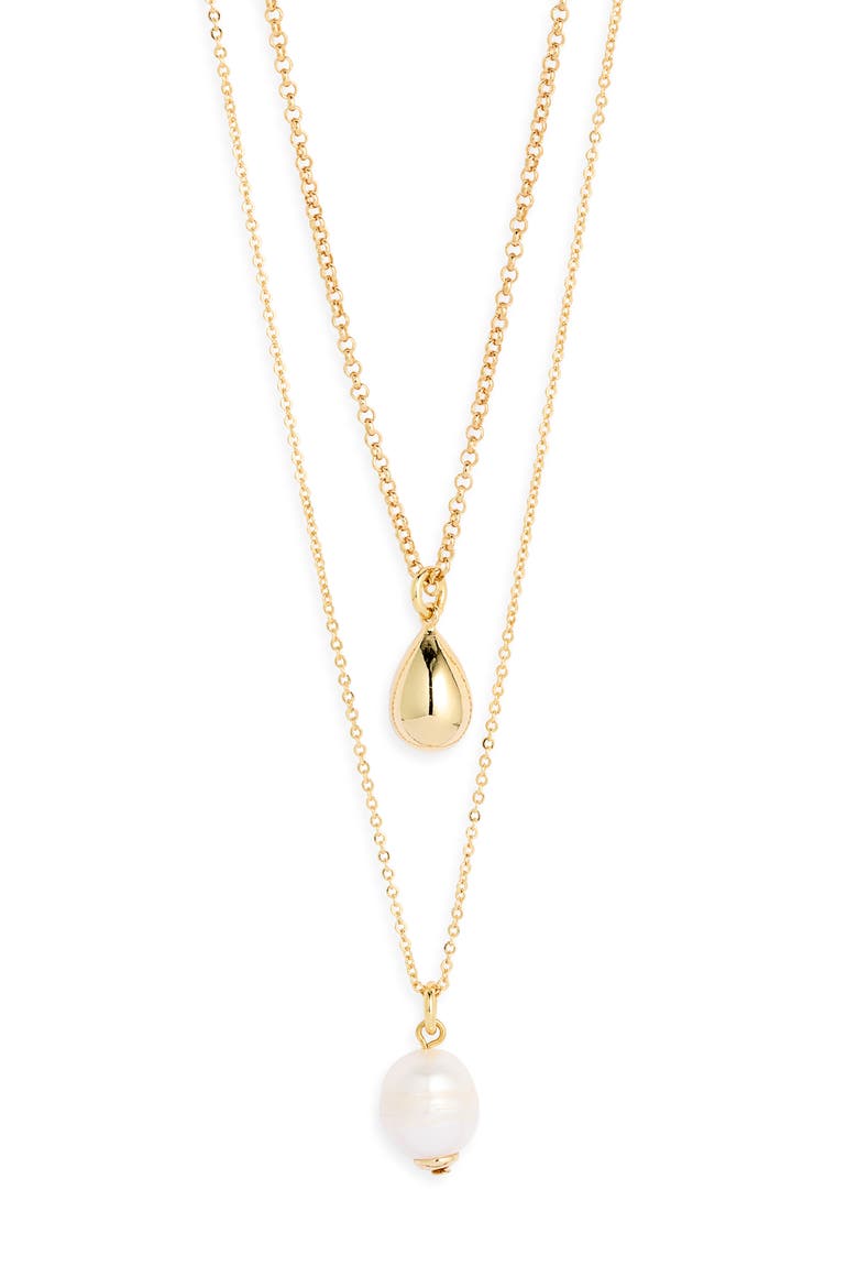 Demi Fine Layered Freshwater Pearl Pendant Necklace, Main, color, WHITE- 14K GOLD PLATED