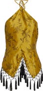 KIM SHUI Bella Fringe Silk Brocade Halter Top