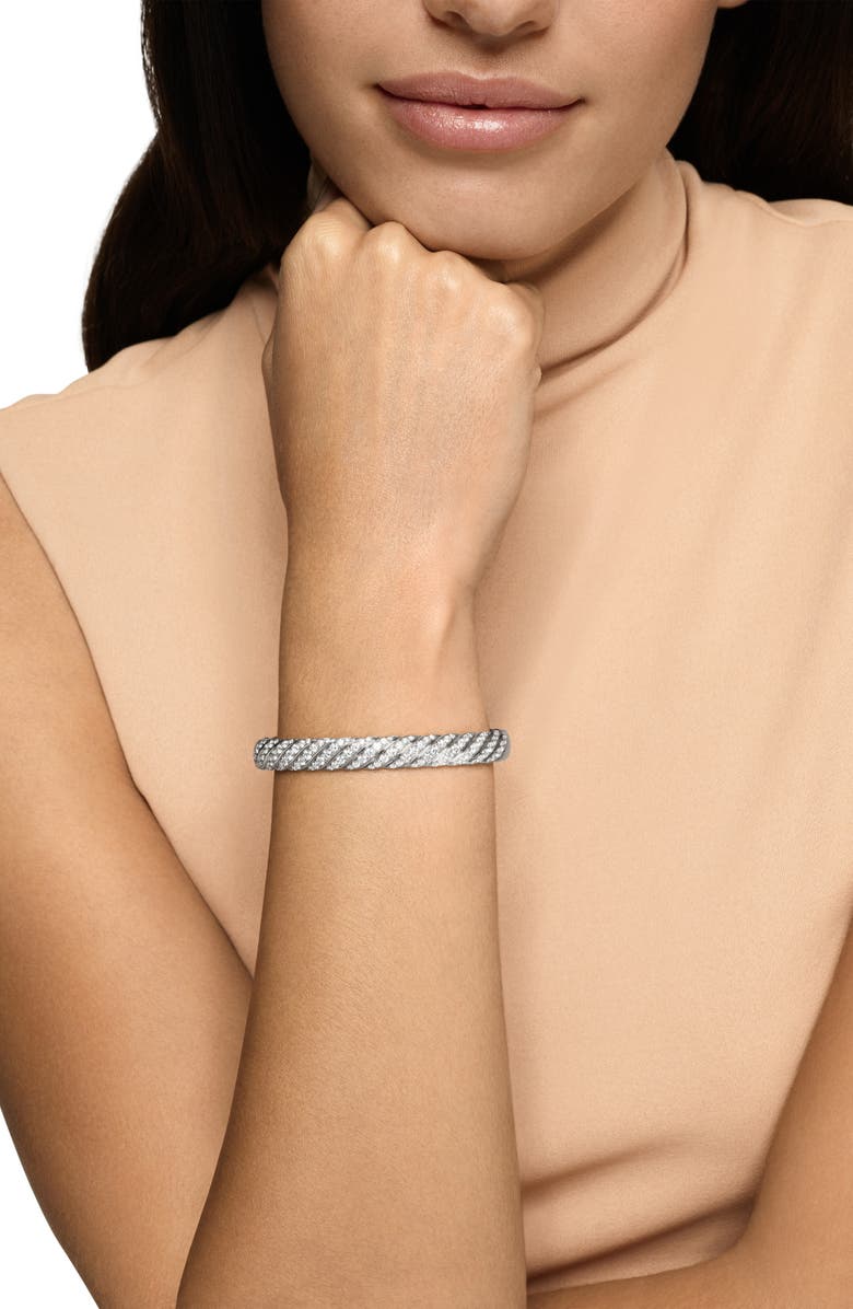 David Yurman Sculpted Cable Bangle Bracelet in 18K White Gold with Diamonds, 8mm, Alternate, color, Diamond