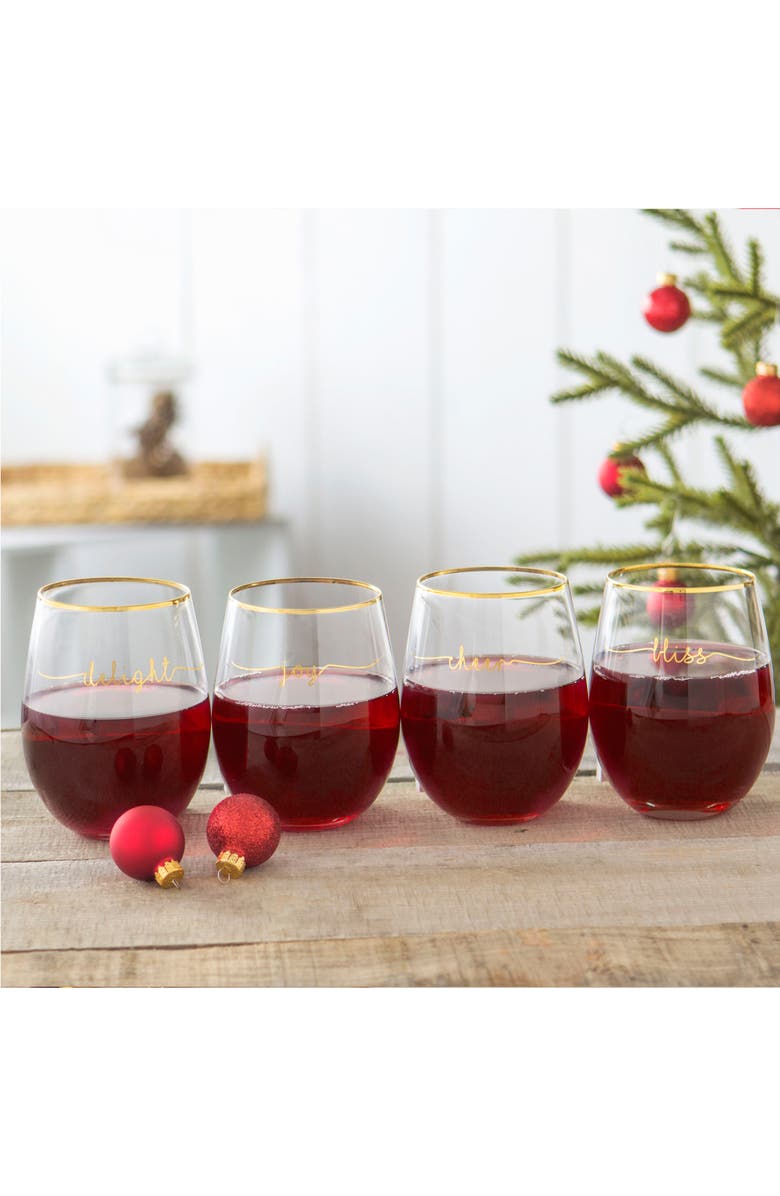 Cathy's Concepts Bliss Set of 4 Stemless Wine Glasses, Alternate, color, 