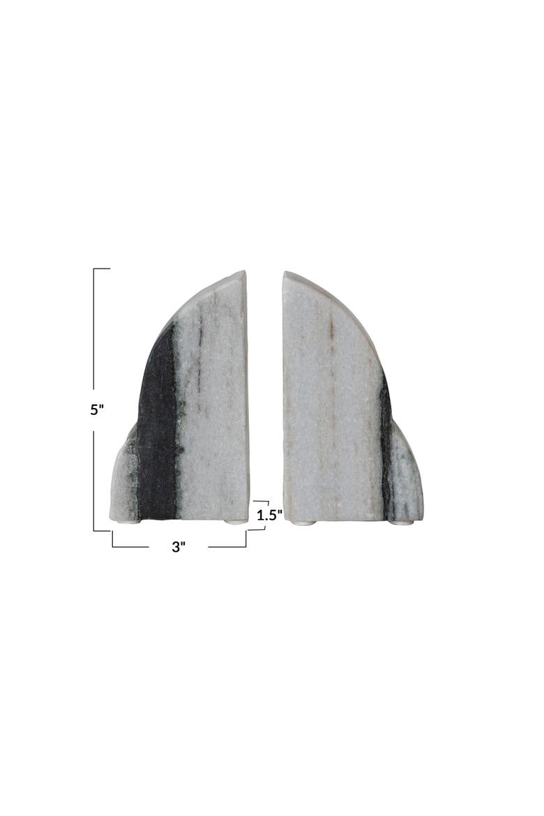 Black Mélange Carved Marble Bookends, Black, Alternate, color, Black