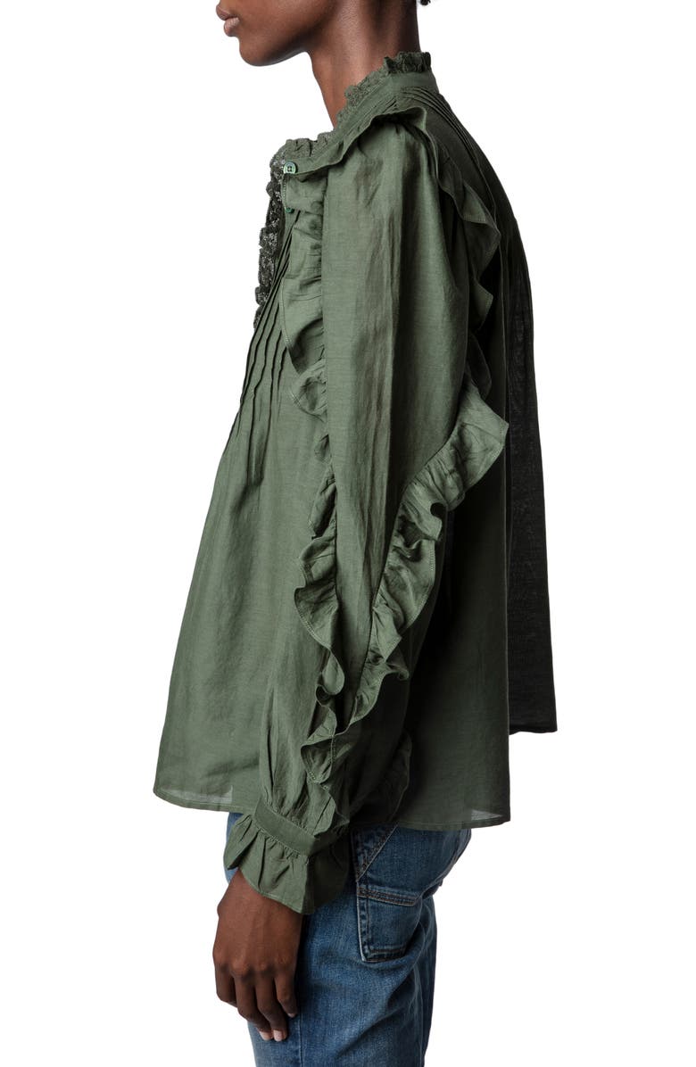 Zadig & Voltaire Timmy Tomboy Ruffle Cotton Blend Blouse, Alternate, color, Kaki