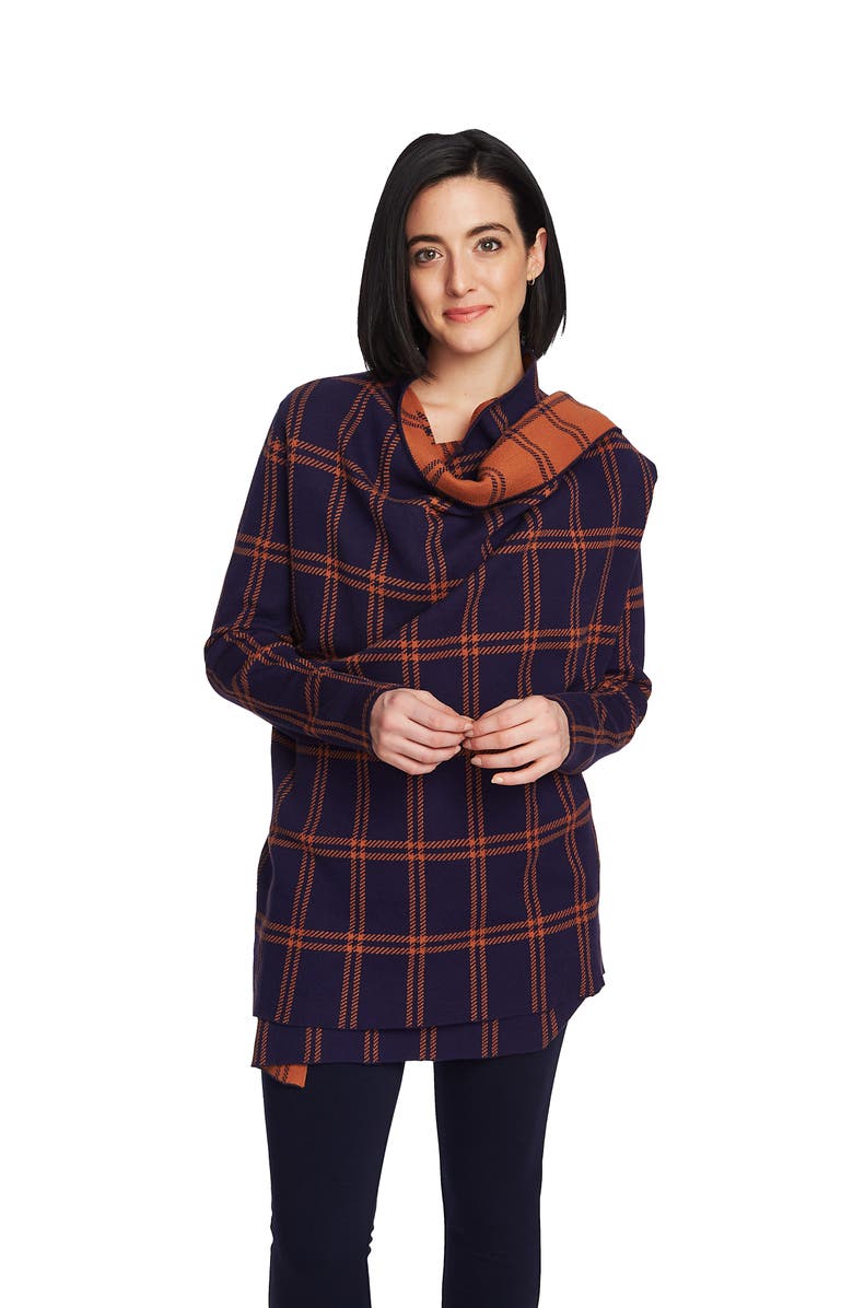 Chaus Plaid Long Double Knit Cardigan, Alternate, color,