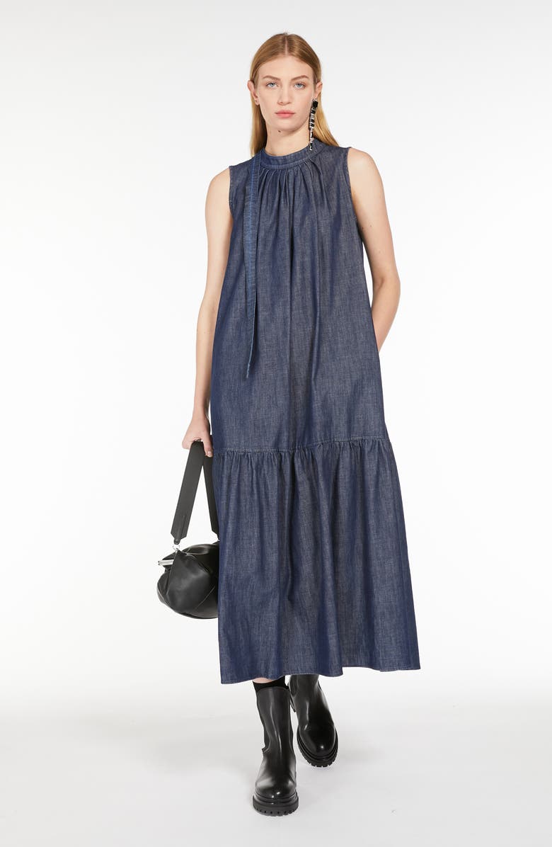 Weekend Max Mara Turchia Tiered Denim Midi Dress, Alternate, color, 